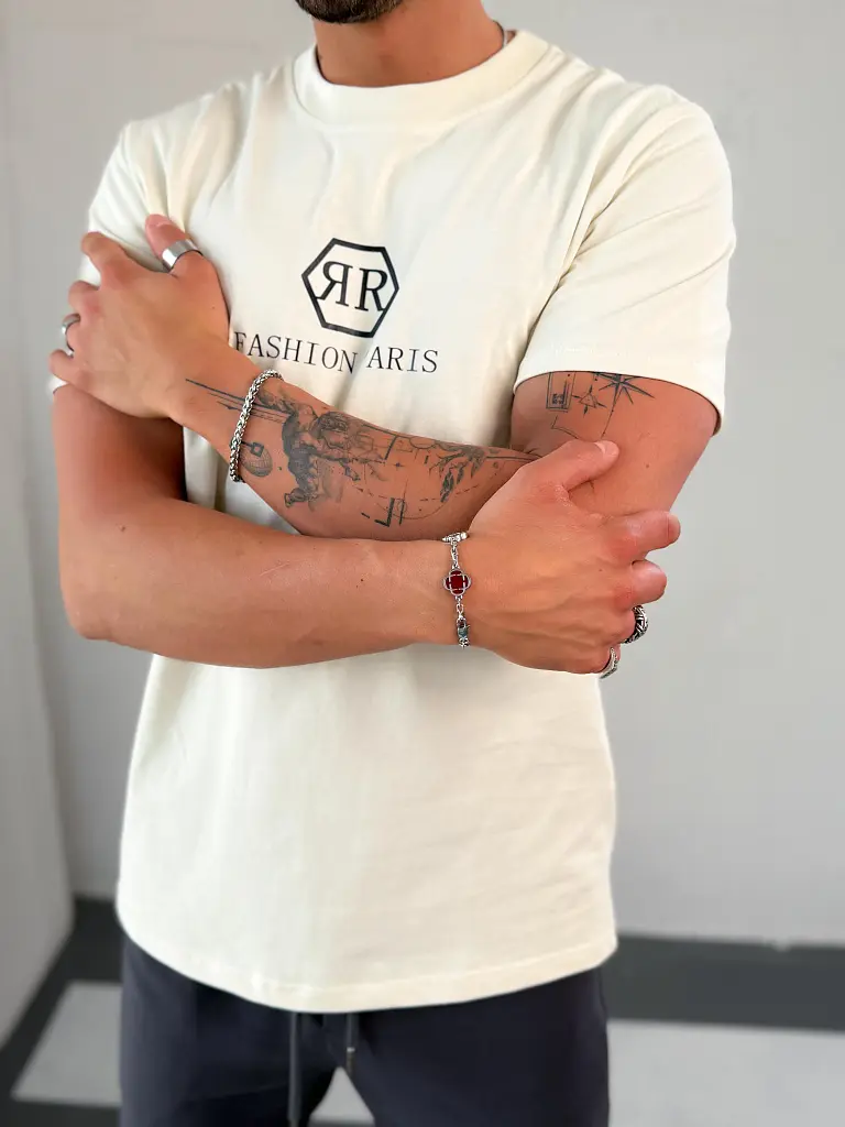 Béžové pánske tričko s potlačou