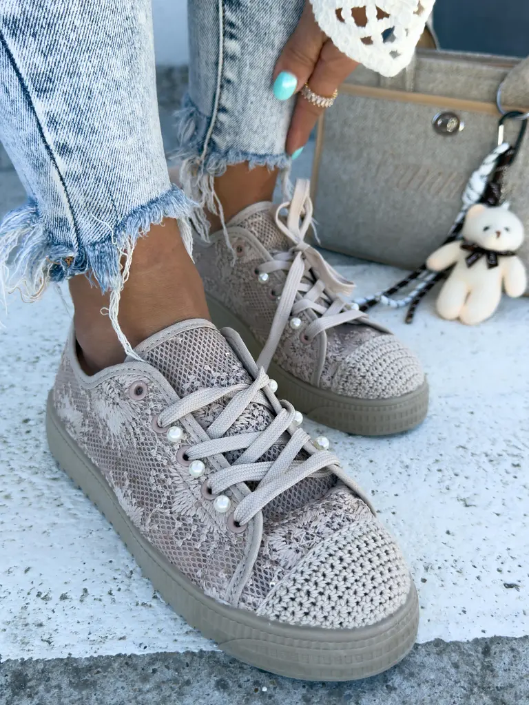 Béžové čipkované tenisky GLINDA