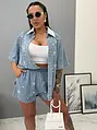 Elegantný dvojdielny denim komplet s korálkami VERUS