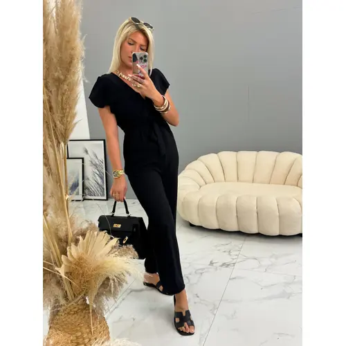Elegantný čierny overal s opaskom YVONNE veľkosť: S