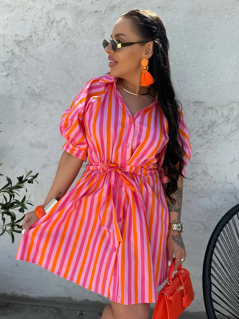 Premium pásikavé košeľové šaty s opaskom KINGA - next