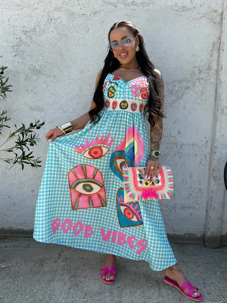 Dlhé vzorované ľanové šaty SUMMER