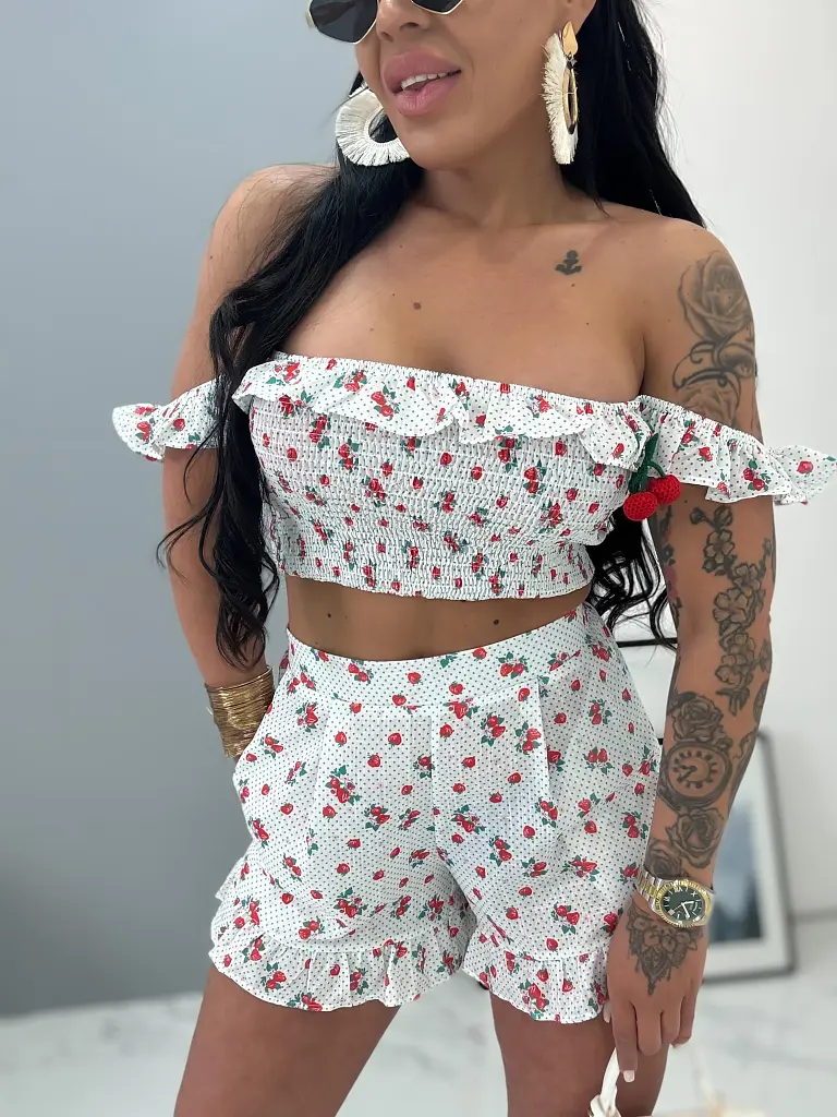 Biely bavlnený komplet s jahodami BERRY