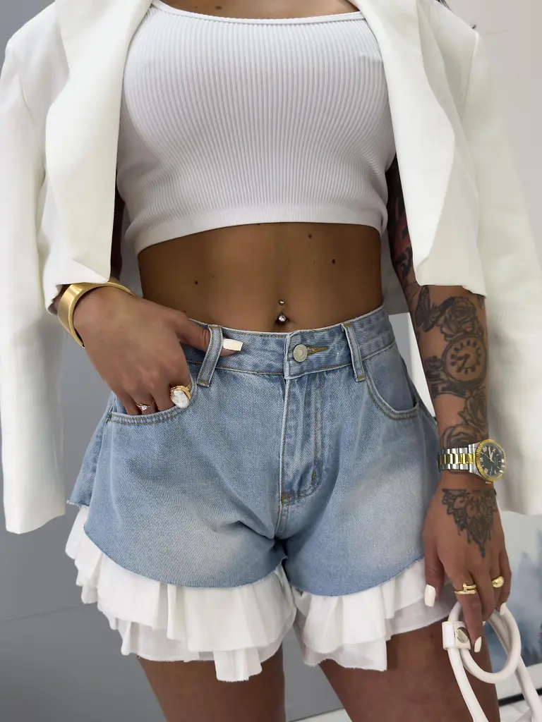 Extravagantné kombinované denim šortky FREYA - next