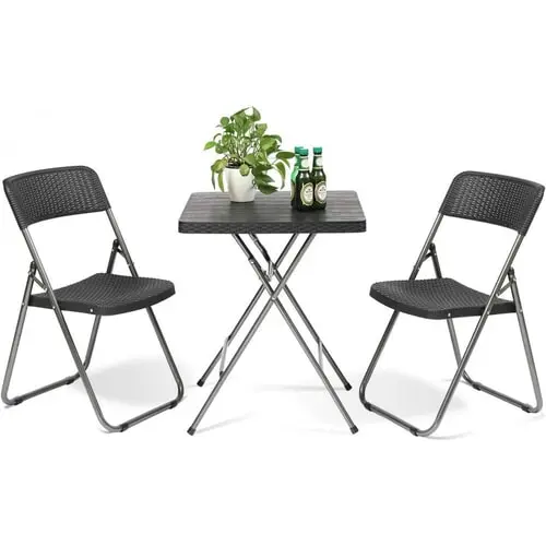 Bistro set z imitácie ratanu 3v1 - stôl + 2 stoličky farba: black