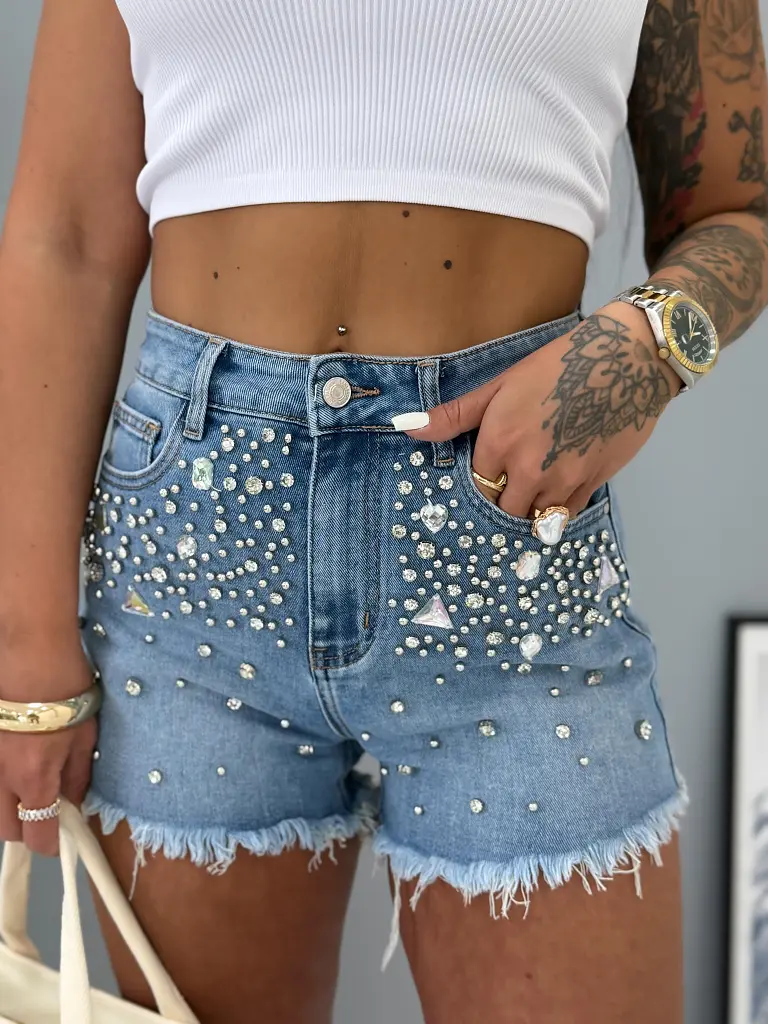 Denim šortky zdobené kamienkami SUSAN - next