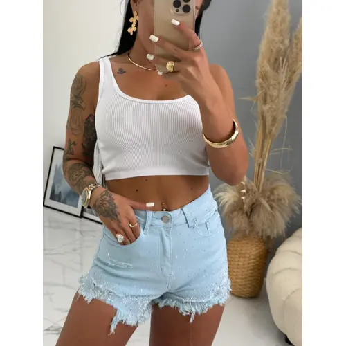 Denim šortky zdobené kamienkami MARGARET veľkosť: S
