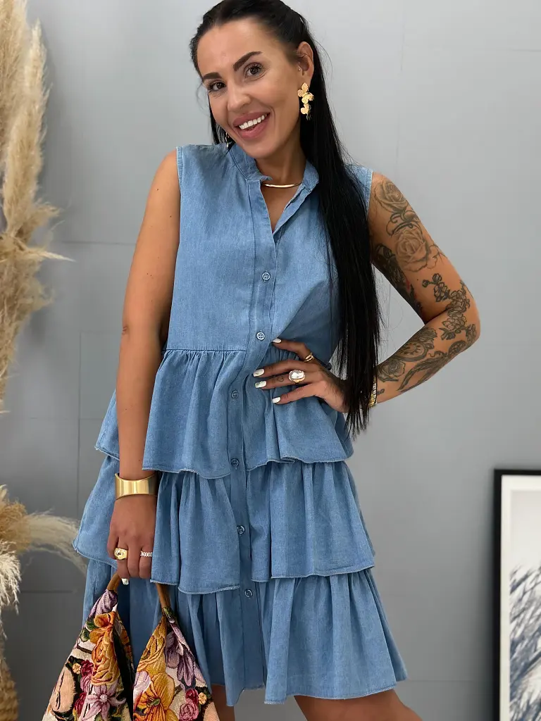 Denim šaty na gombíky s volánmi BETTY - next