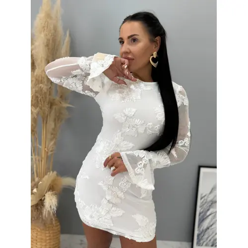 Premium biele šaty s 3D kvetmi FREDERIKA veľkosť: M