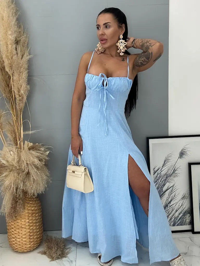 Modré maxi šaty s predným rozparkom VIERKA