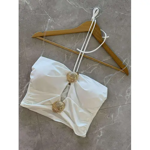 Crop-top na viazanie za krkom s vypchávkami CAMILA veľkosť: one size