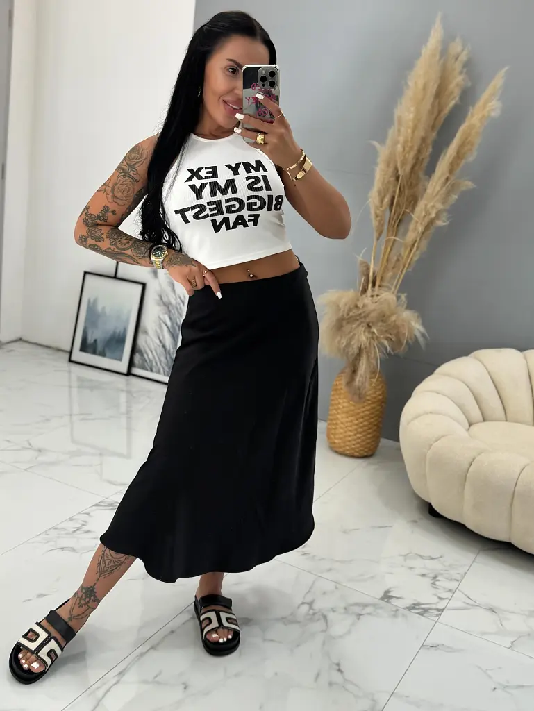 Dlhá saténová sukňa s gumeným pásom ALEXIA+ - next