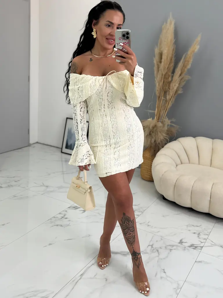 Krémové čipkované šaty MILDRED