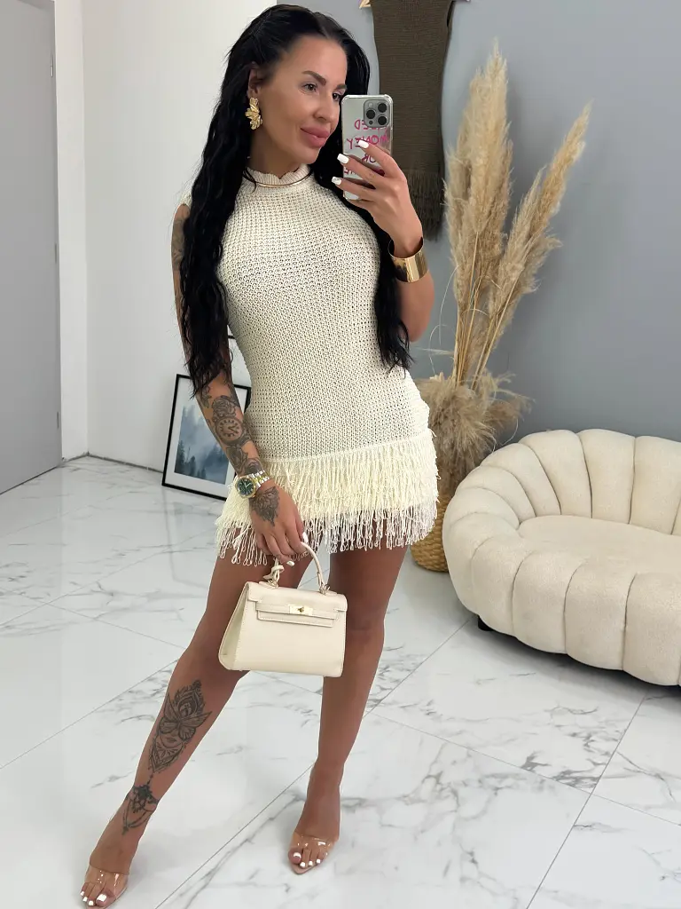 Pletené krémové minišaty ASHLEY - next