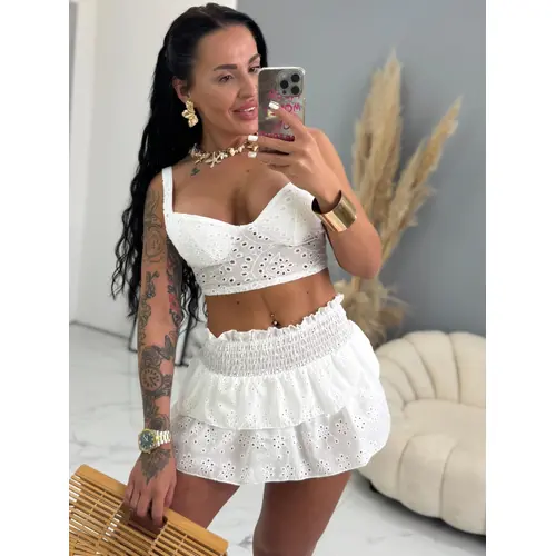 Biely madeira crop-top s vypchávkami JUDITH veľkosť: one size