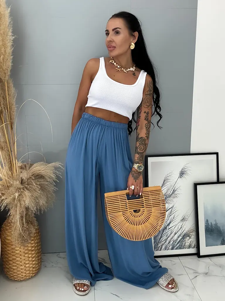 Palazzo nohavice z viskózy s gumeným pásom GRETA