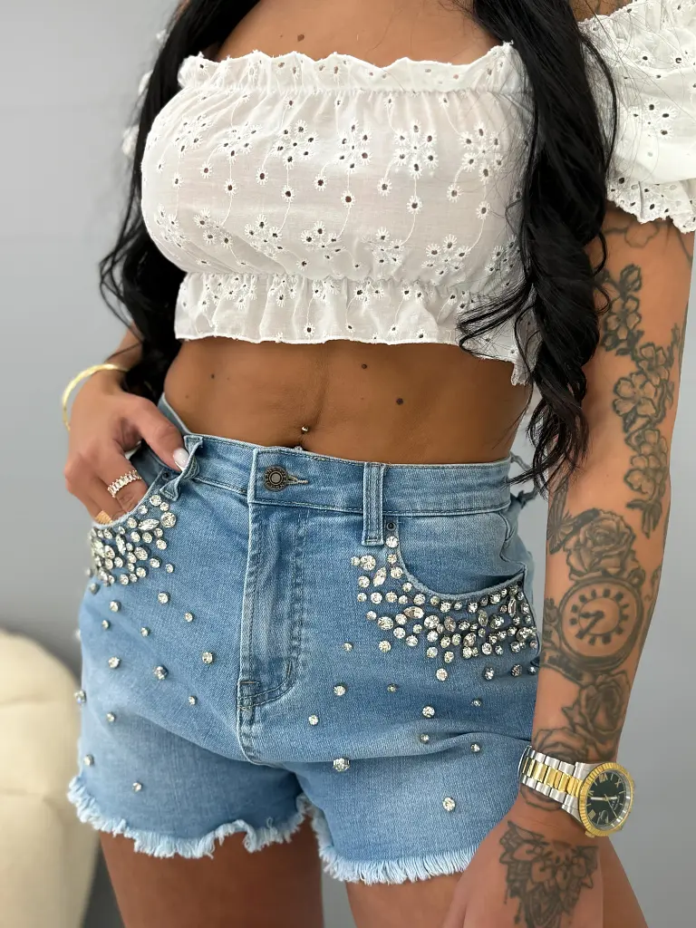 Denim šortky zdobené kamienkami BAILA - next