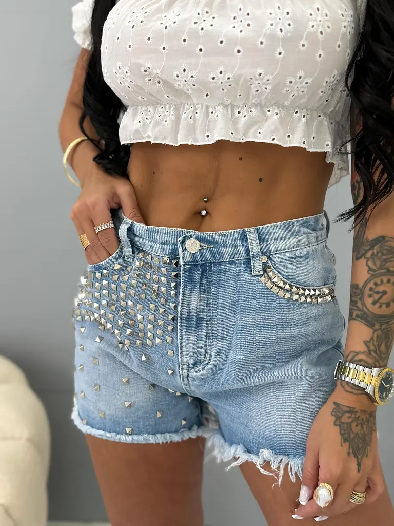 Denim šortky zdobené nitmi EAGLE