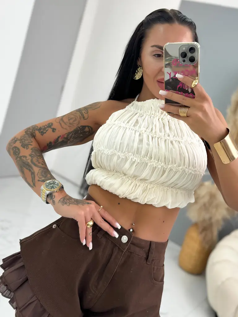 Béžový top s odhaleným chrbtom ONYX