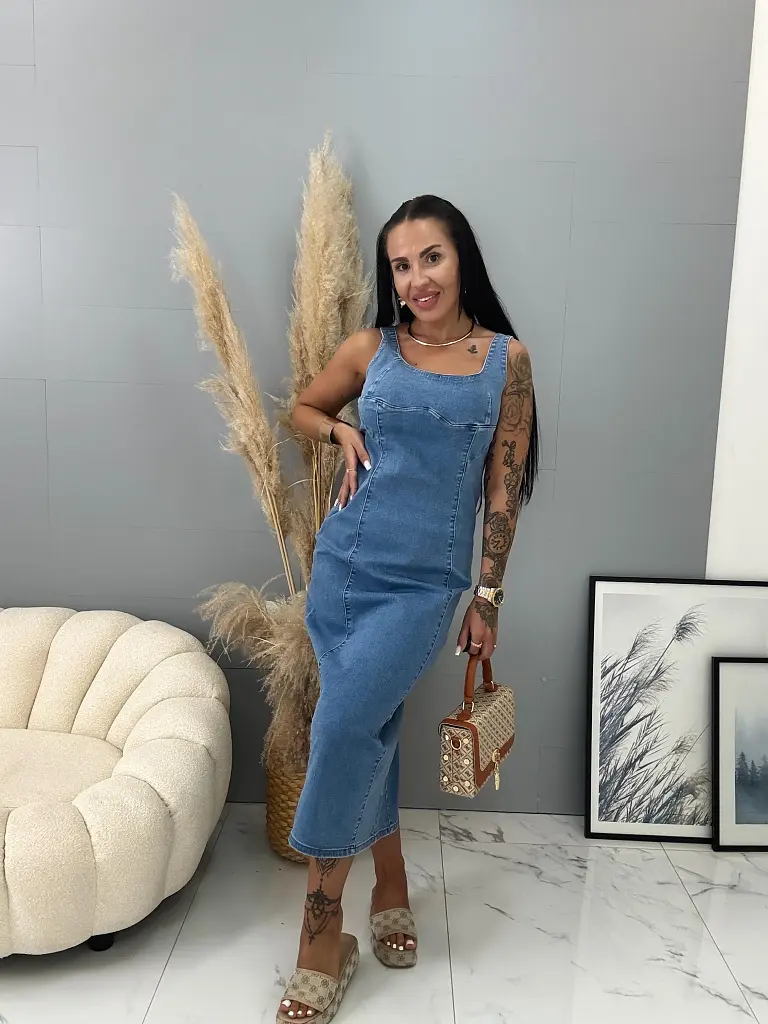 Dlhé denim šaty bez rukávov NESSA - next