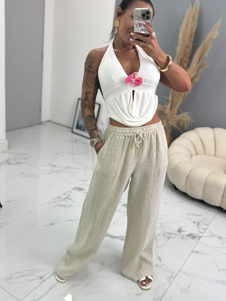 Ľanové palazzo nohavice s gumeným pásom KEREN - next