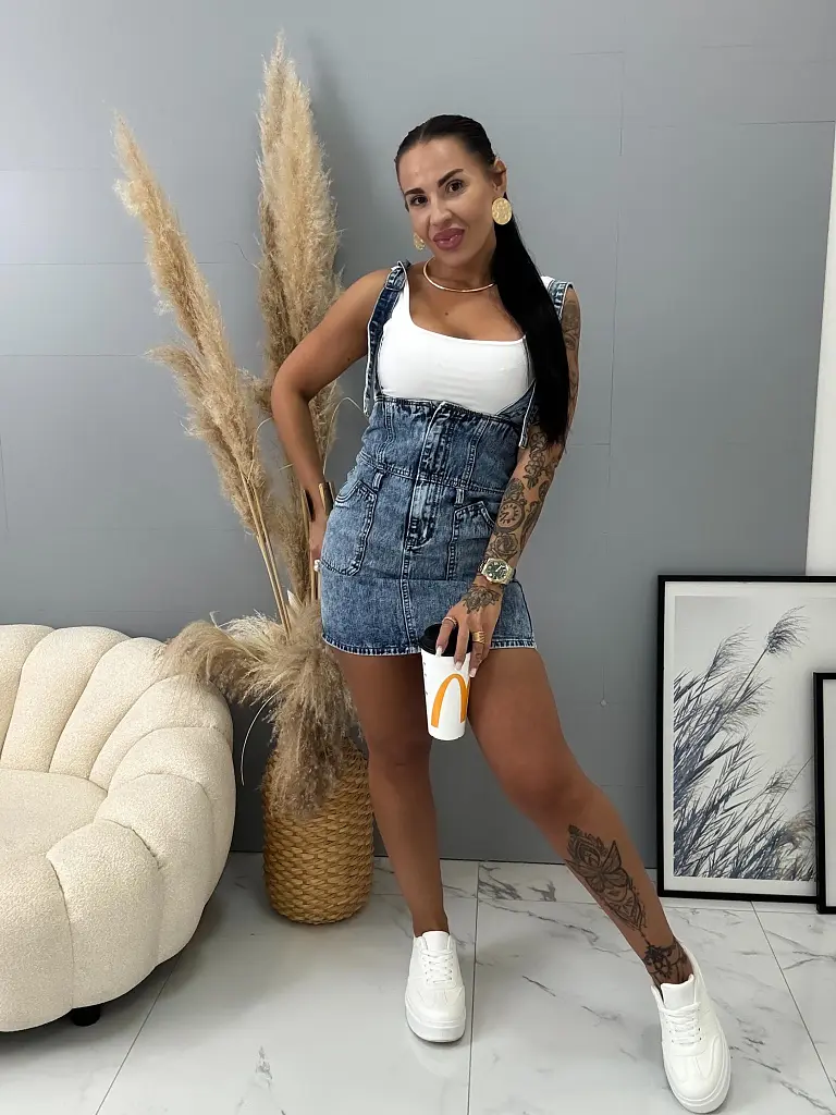 Denim sukňa na traky s vysokým pásom BETKA