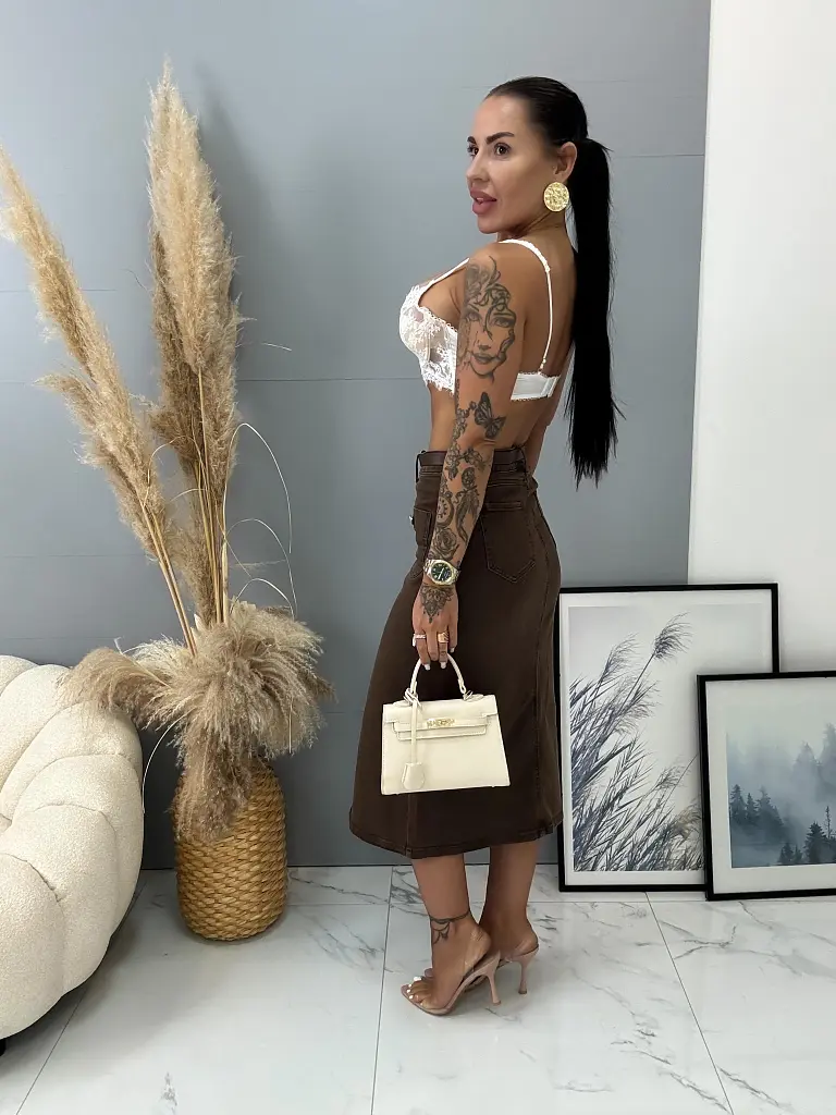 Denim sukňa na gombíky bez opasku MERYN - next