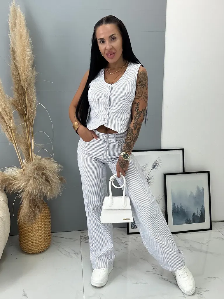 Pásikavá denim vesta na gombíky MARDEN