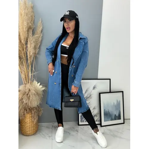 Dlhý denim kabát s opaskom ASHINA veľkosť: L