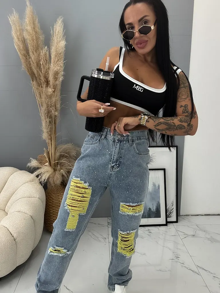 Roztrhané mom fit rifle zdobené kamienkami+ - next