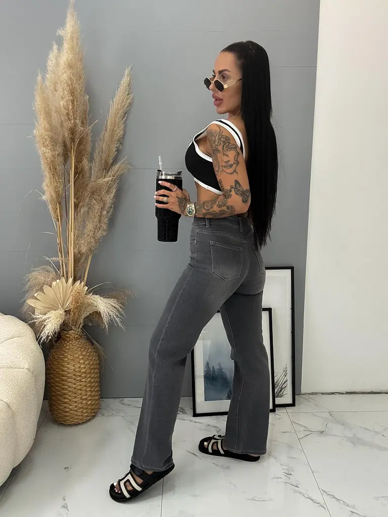 Sivé wide-leg rifle s vysokým pásom+ - next