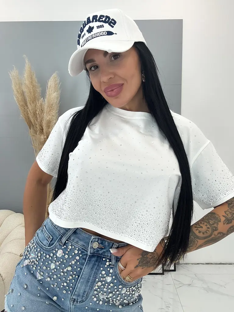 Biely crop-top s kamienkami BRACHA