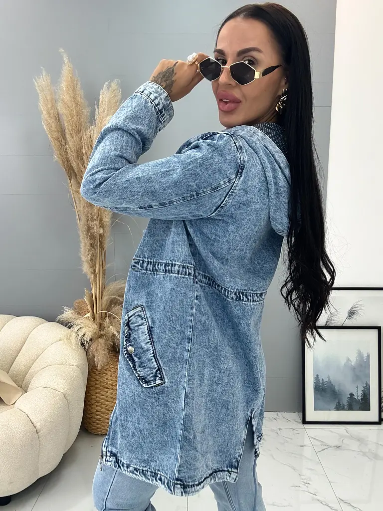 Predĺžený denim kabát s kapucňou ALICIA - next
