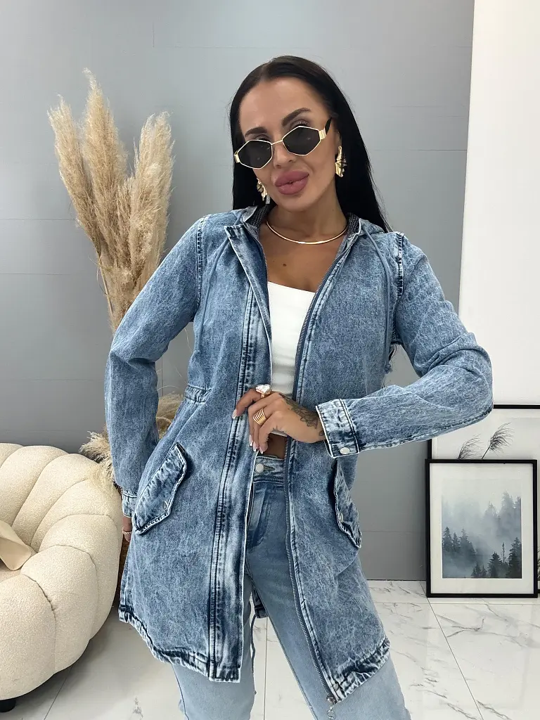Predĺžený denim kabát s kapucňou ALICIA
