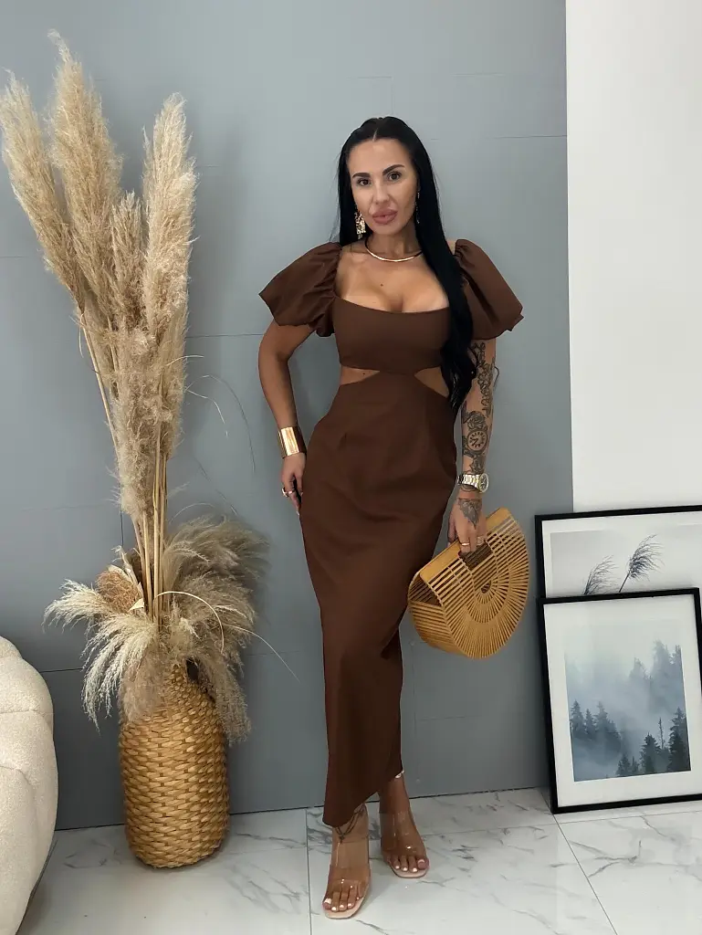 Dlhé cut-out šaty s balónovými rukávmi DALLAS