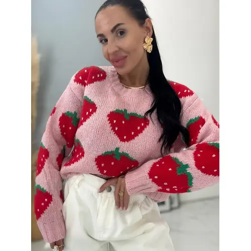 Ružový pulóver s jahodami BIANA veľkosť: one size