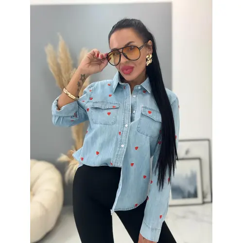 Denim košeľa s vyšívanými srdiečkami MADDIE veľkosť: L