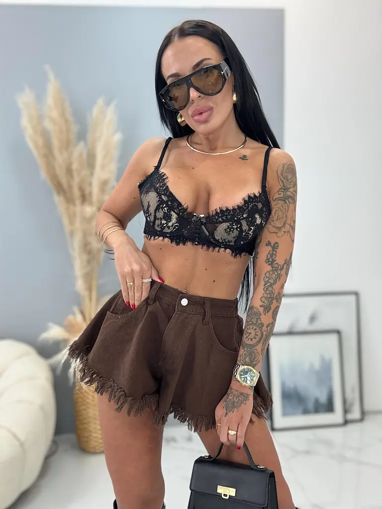 Hnedé denim šortky CYNTHIA