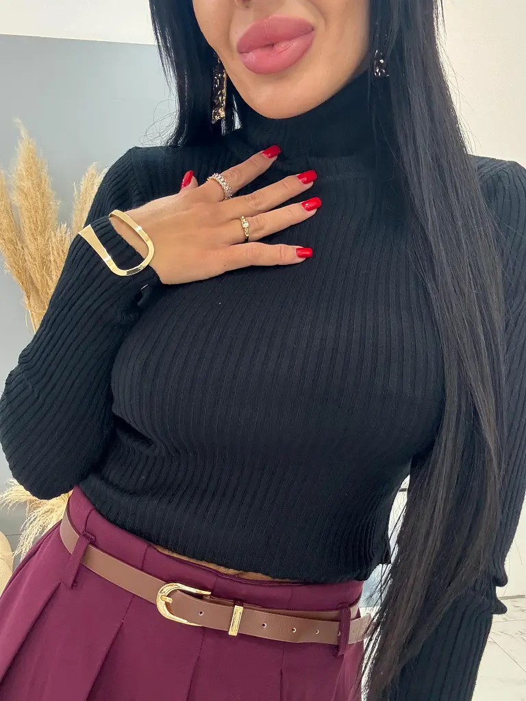 Rebrovaný rolákový crop pulóver KEREN - next