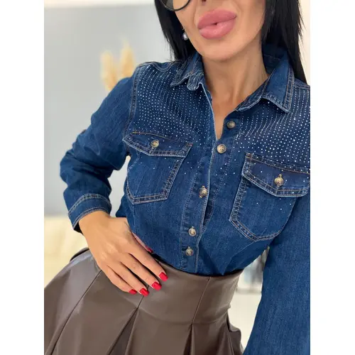 Denim košeľa zdobená kamienkami HENIA+ veľkosť: L