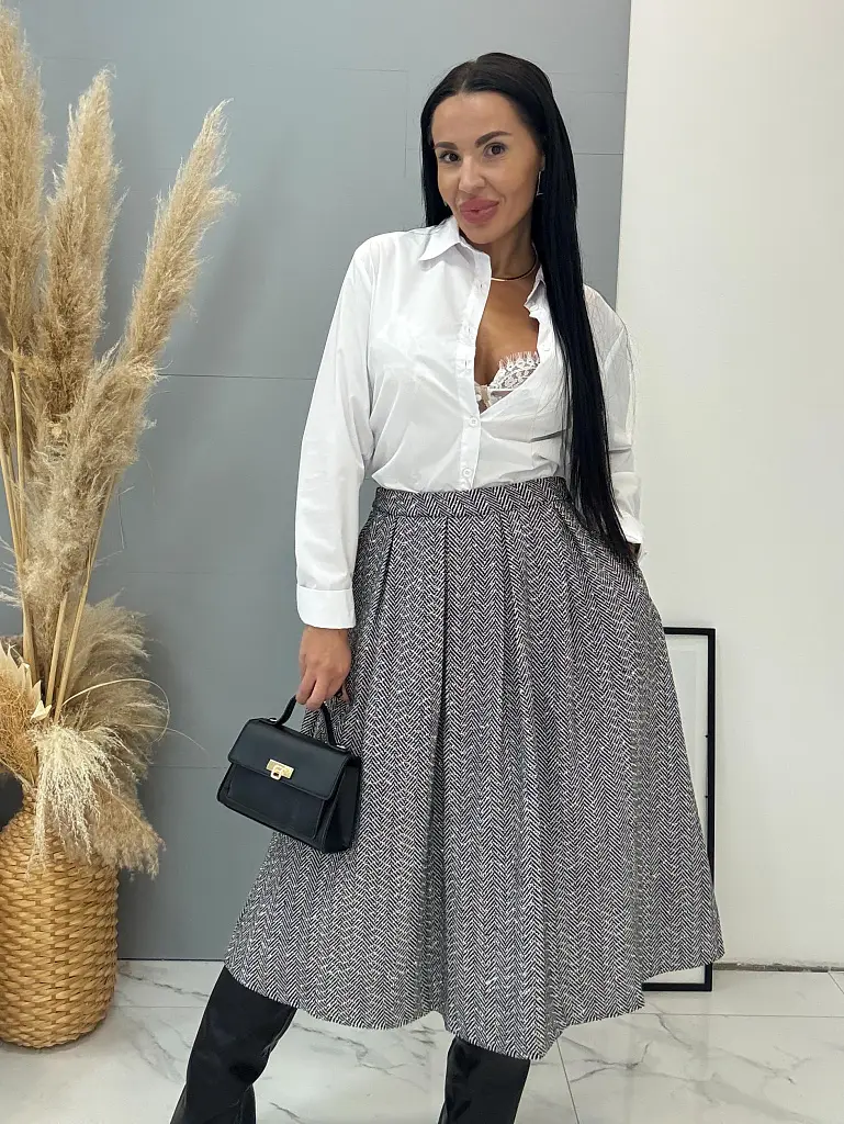 Trblietavá midi sukňa LEAH