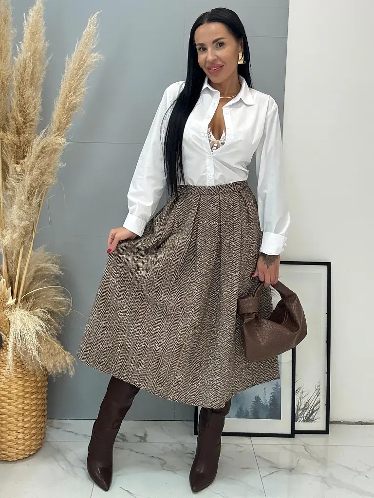 Trblietavá midi sukňa LEAH