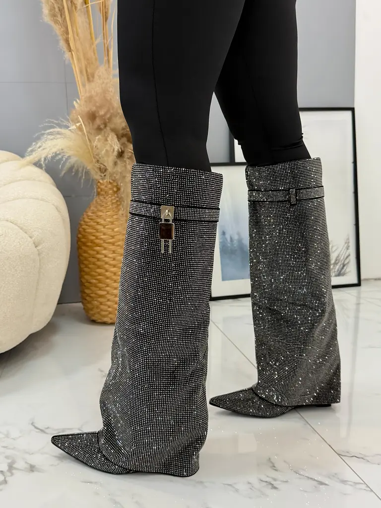 Vysoké čižmy zdobené kamienkami ZOFIA-