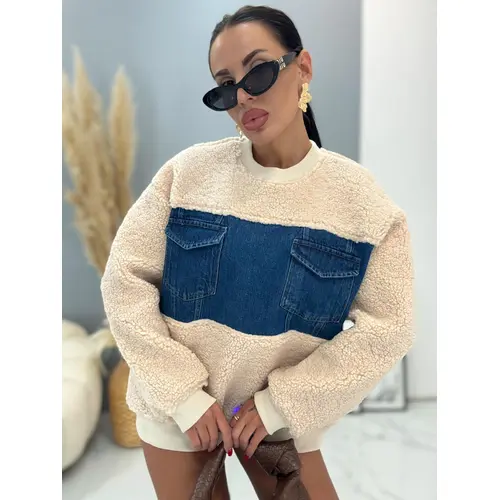 Teddy mikina kombinovaná s denimom AMINA veľkosť: L