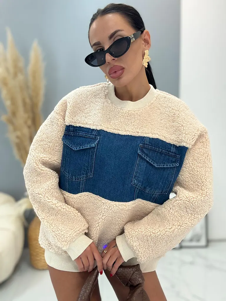 Teddy mikina kombinovaná s denimom AMINA - next
