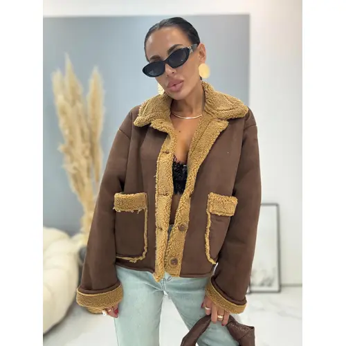 Velúrová bunda s detailmi z kožušiny AMBER veľkosť: 36/S