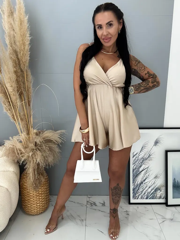 Saténový overal s úzkymi ramienkami IRENE