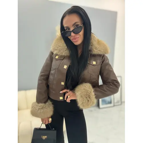 Kožená bunda s kožušinou SAMYAH veľkosť: M