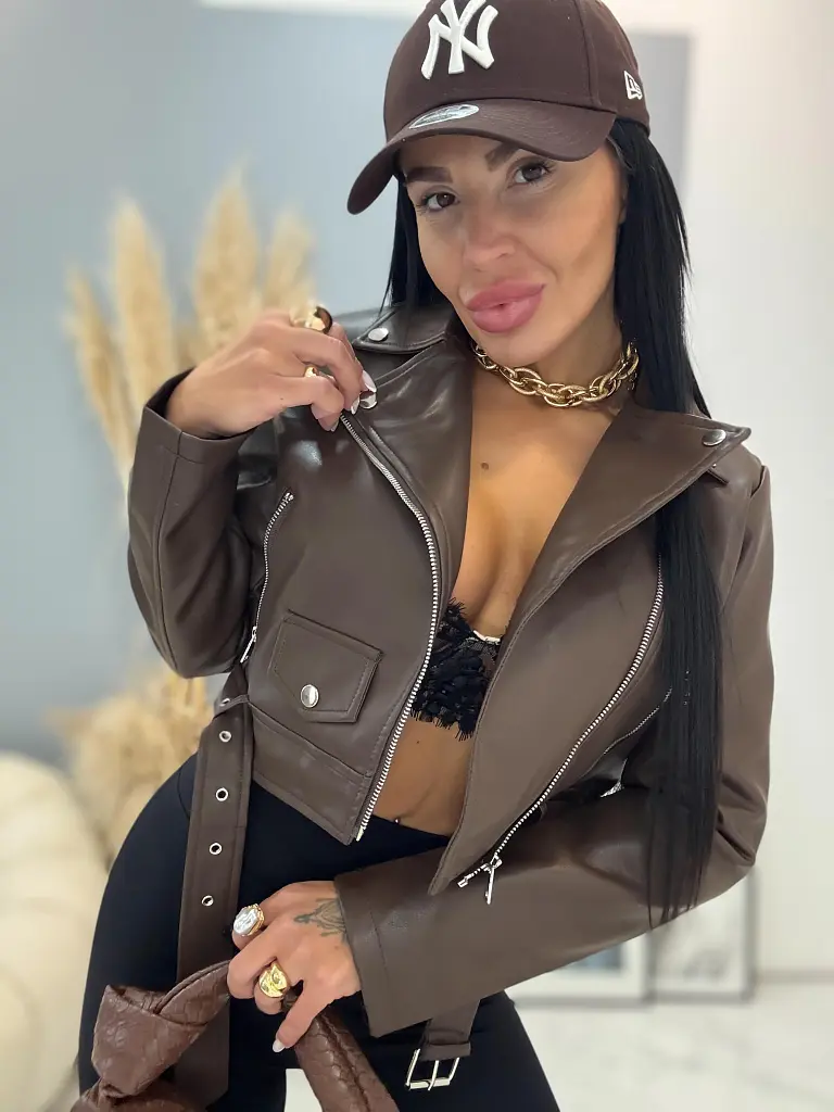 Hnedý koženkový kabát NATHENA