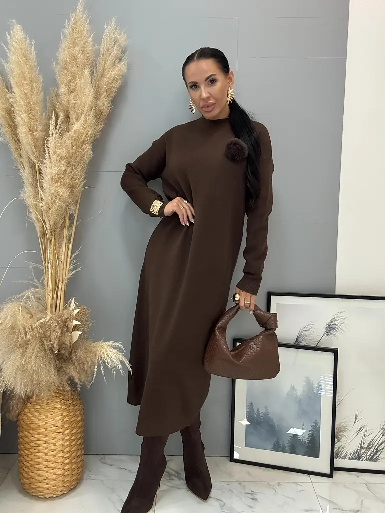 Dlhé pletené šaty s ozdobou ANEKA